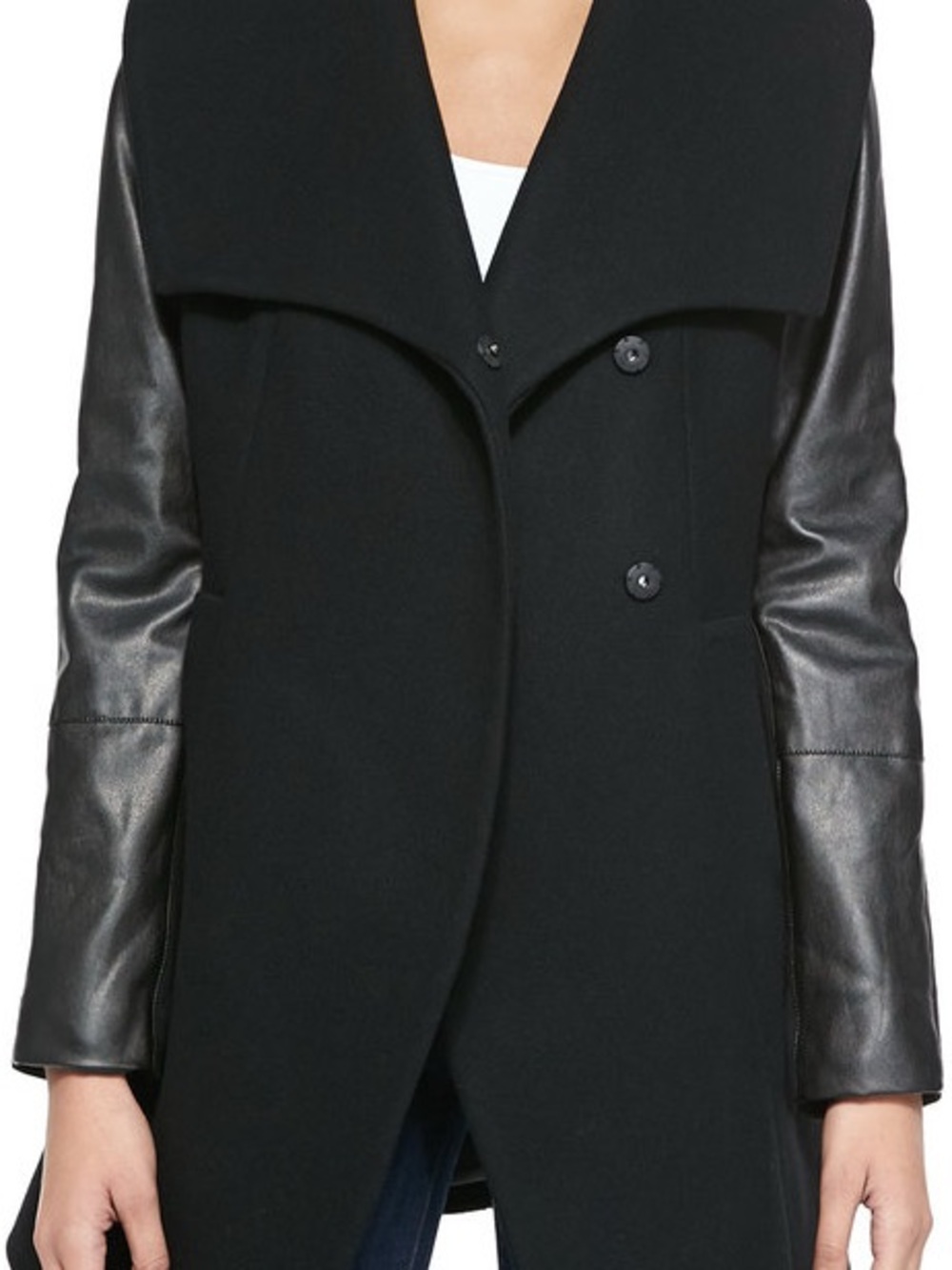 Gianni Bini Black wool Coat with faux Leather Sleeves